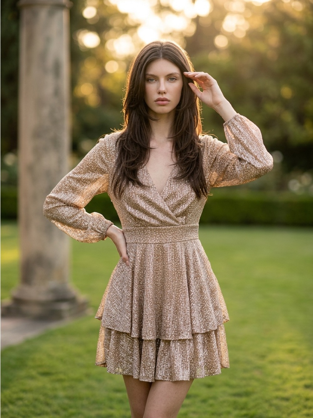 Japna Tan Metallic Leopard-Print Dress